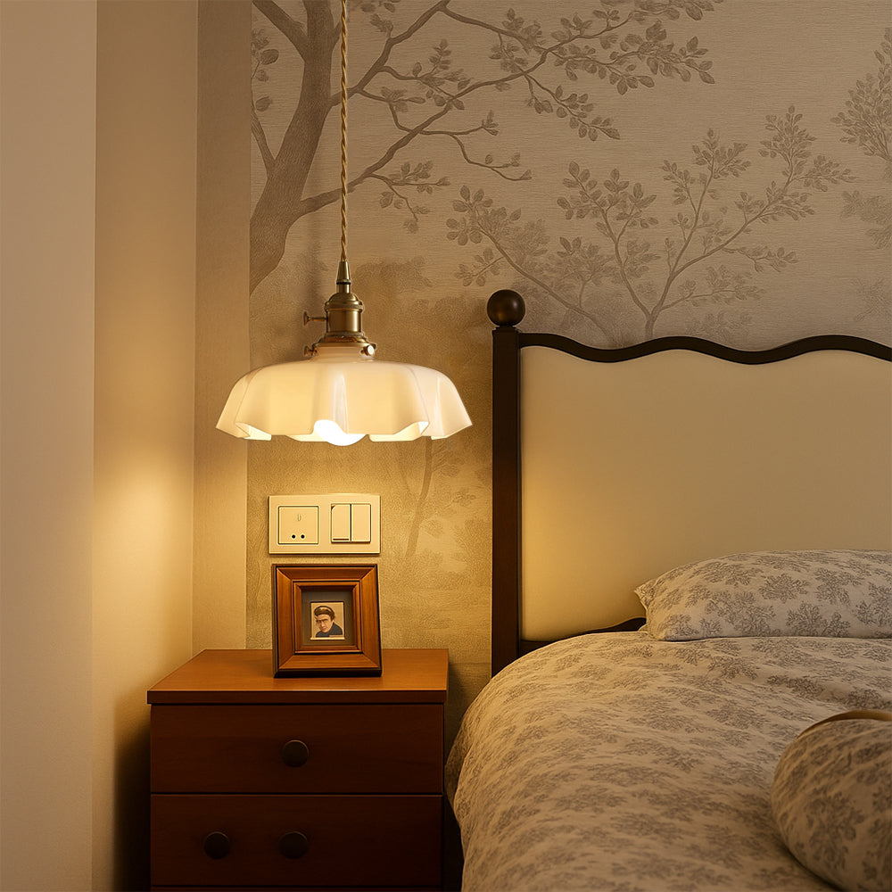 Scalloped Cream Glass Pendant Light