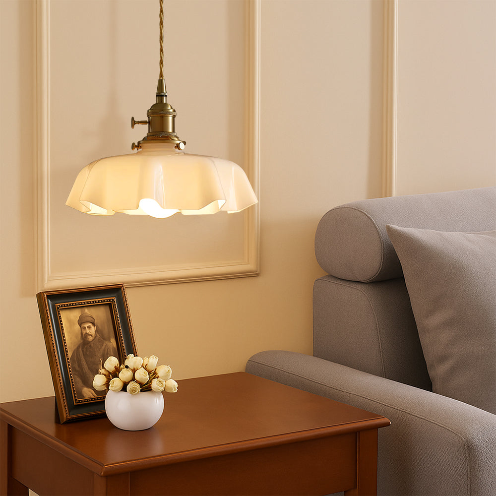 Scalloped Cream Glass Pendant Light