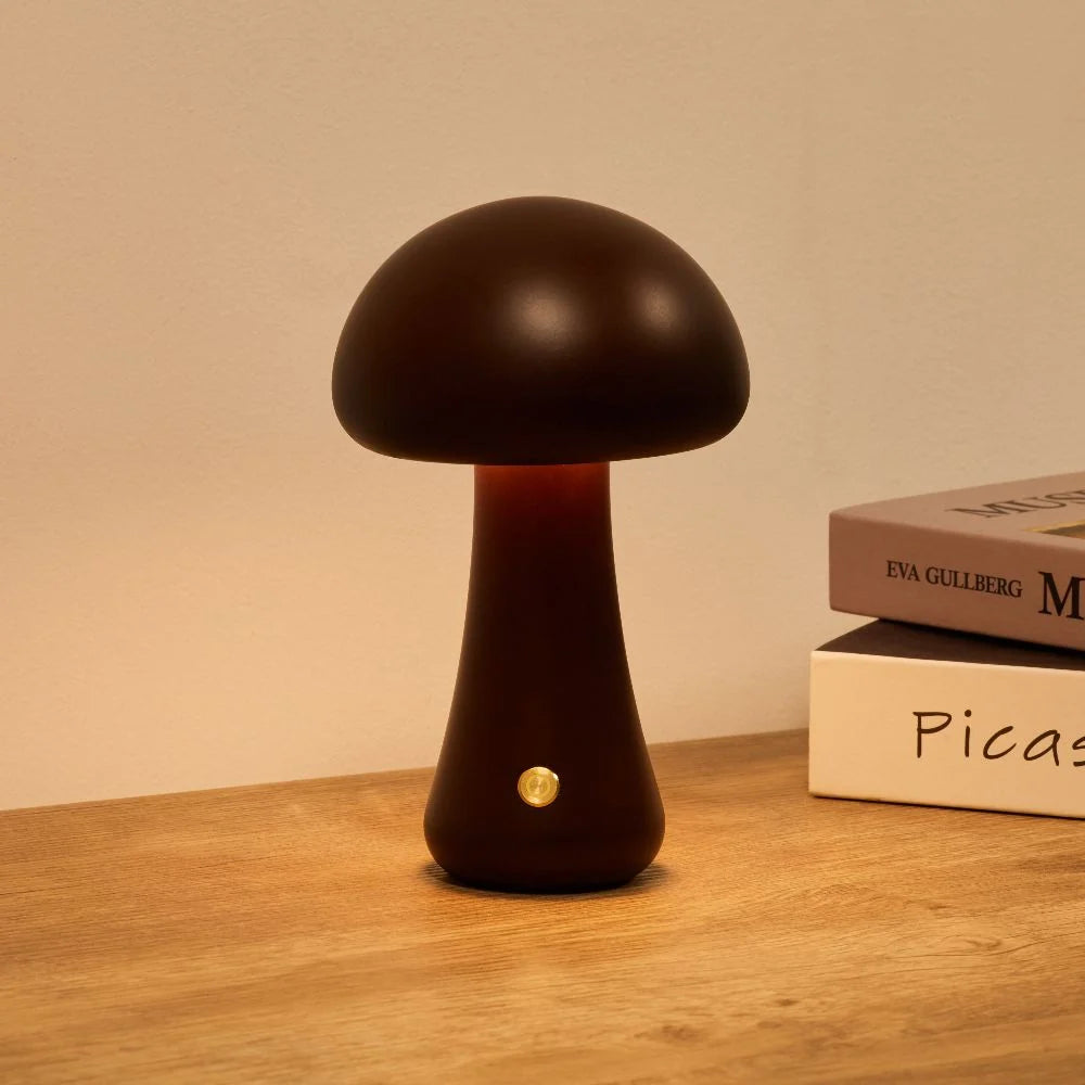 Compact Cordless Mushroom Table Lamp with Dimming