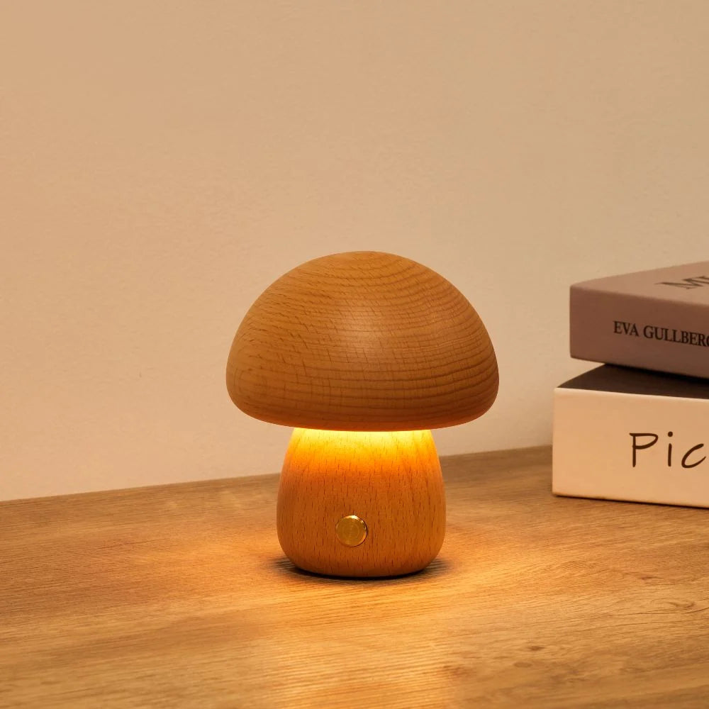 Compact Cordless Mushroom Table Lamp with Dimming