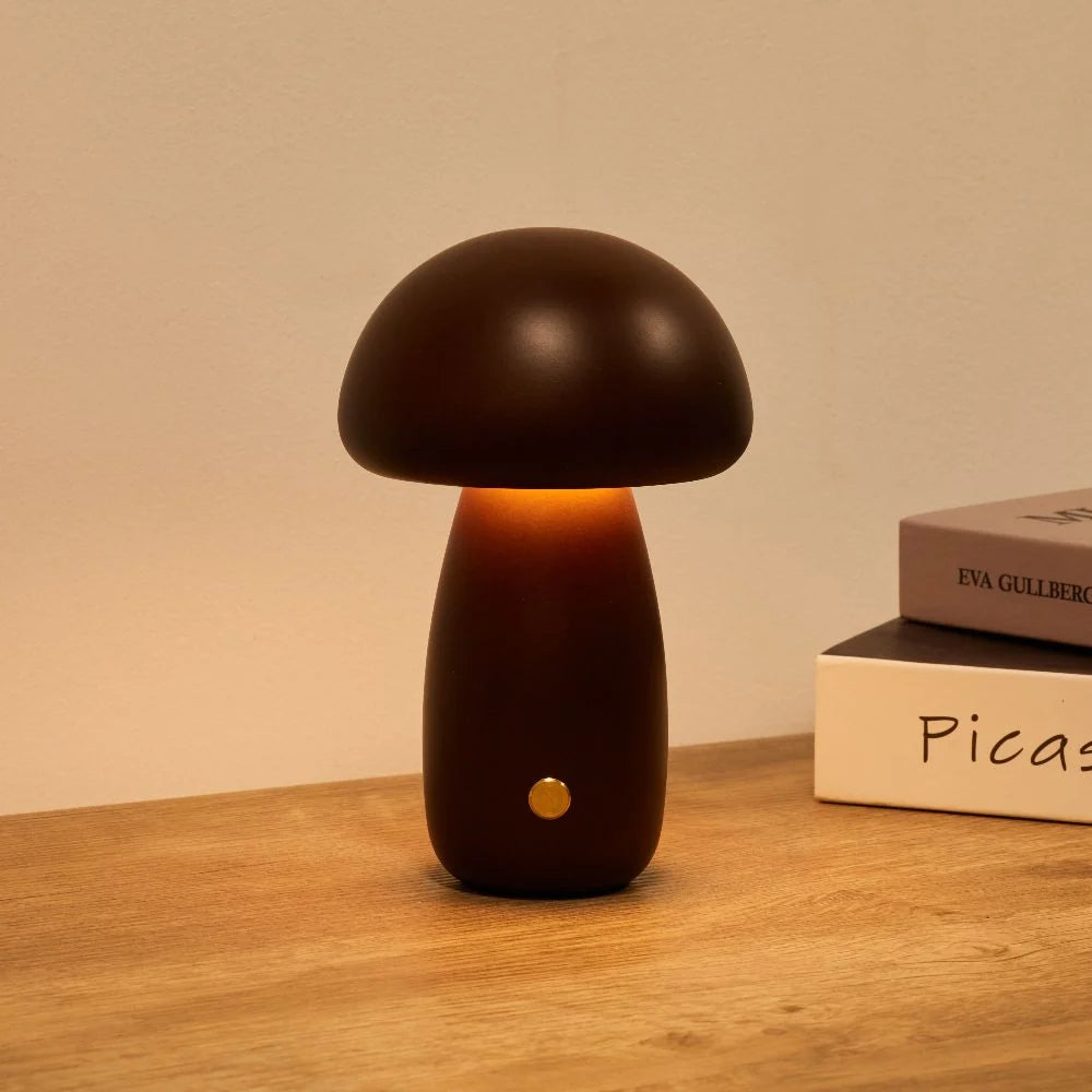 Compact Cordless Mushroom Table Lamp with Dimming