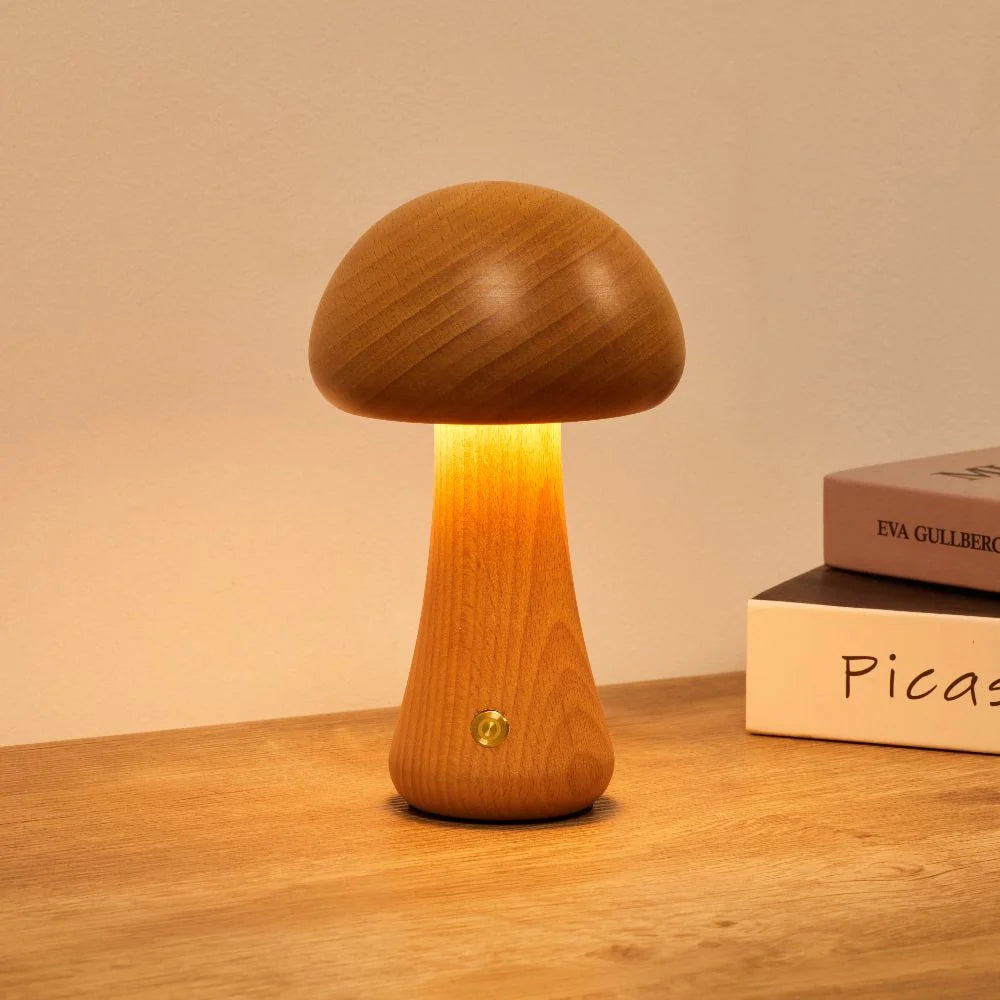 Compact Cordless Mushroom Table Lamp with Dimming