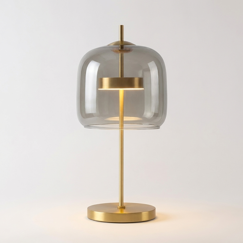 Domed Glass Gold Stem Table Lamp
