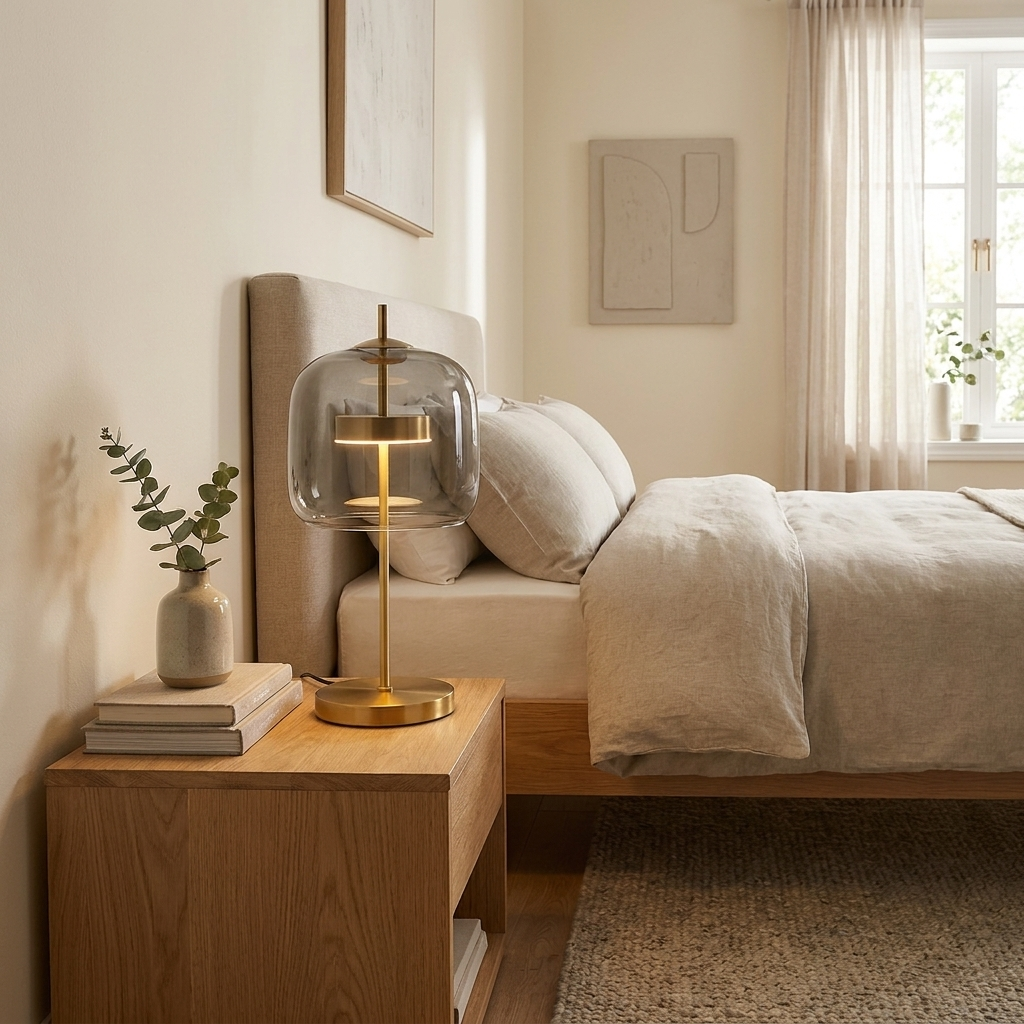 Domed Glass Gold Stem Table Lamp