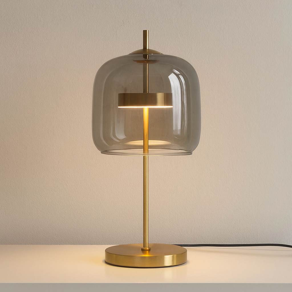 Domed Glass Gold Stem Table Lamp