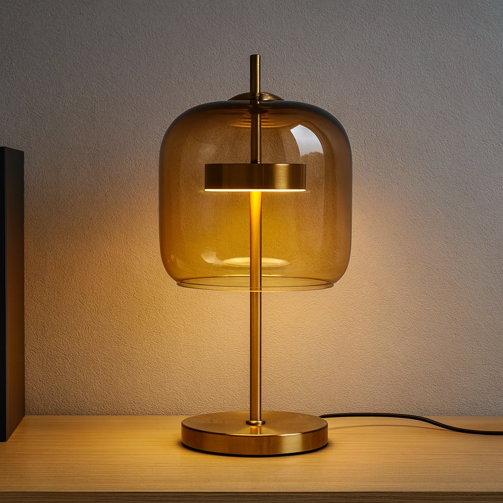 Domed Glass Gold Stem Table Lamp