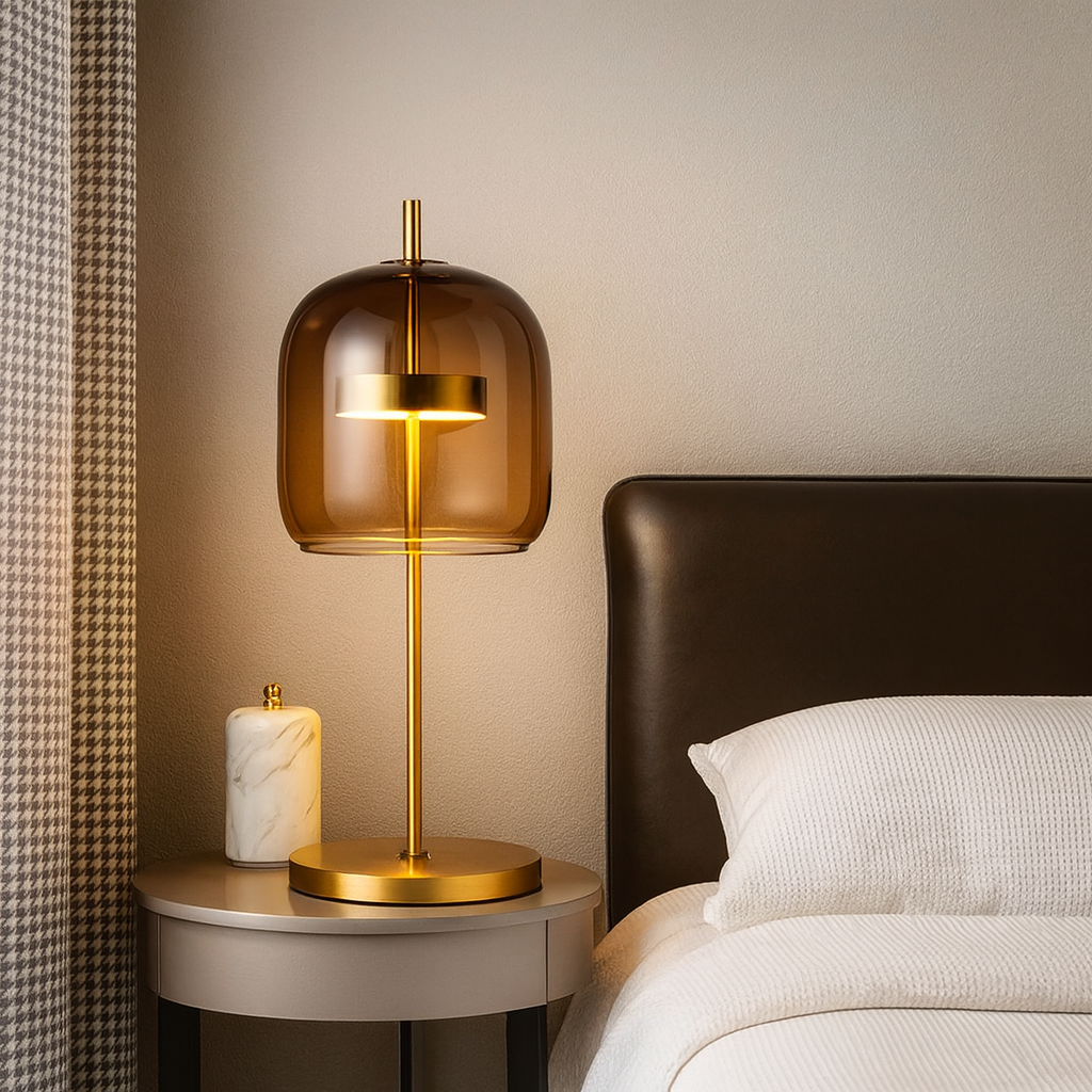 Domed Glass Gold Stem Table Lamp