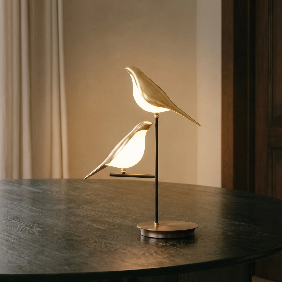 Elegant Black Gold Table Lamp with Bird Design