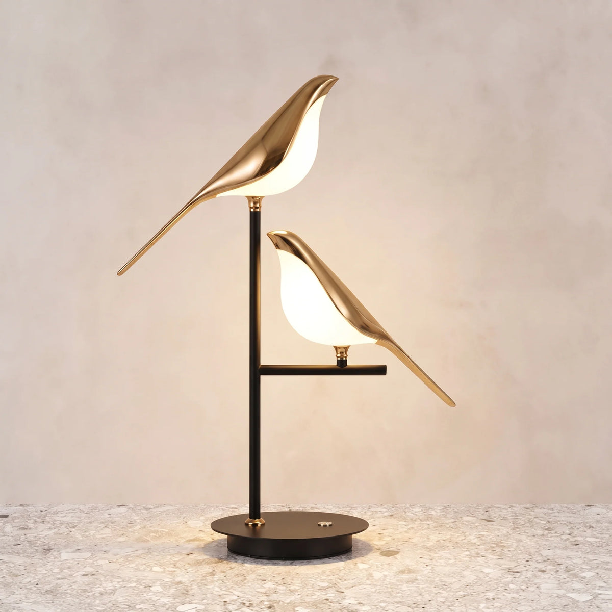 Elegant Black Gold Table Lamp with Bird Design