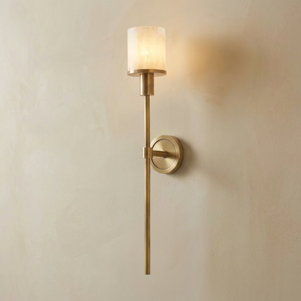 Elegant Brass Alabaster Wall Sconce with Soft Glow
