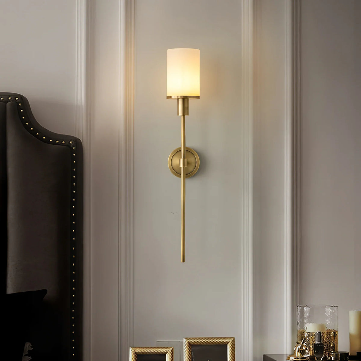 Elegant Brass Alabaster Wall Sconce with Soft Glow