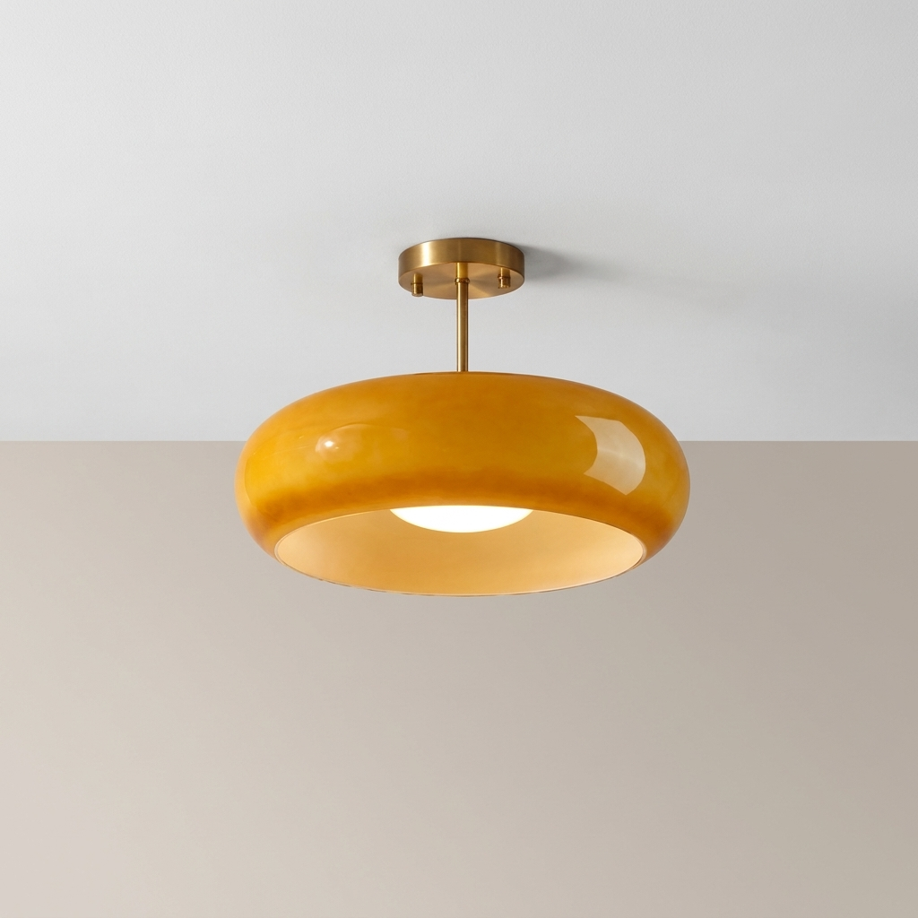 Elegant Brass Bauhaus Glass Ceiling Light Fixture