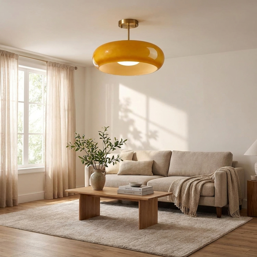 Elegant Brass Bauhaus Glass Ceiling Light Fixture