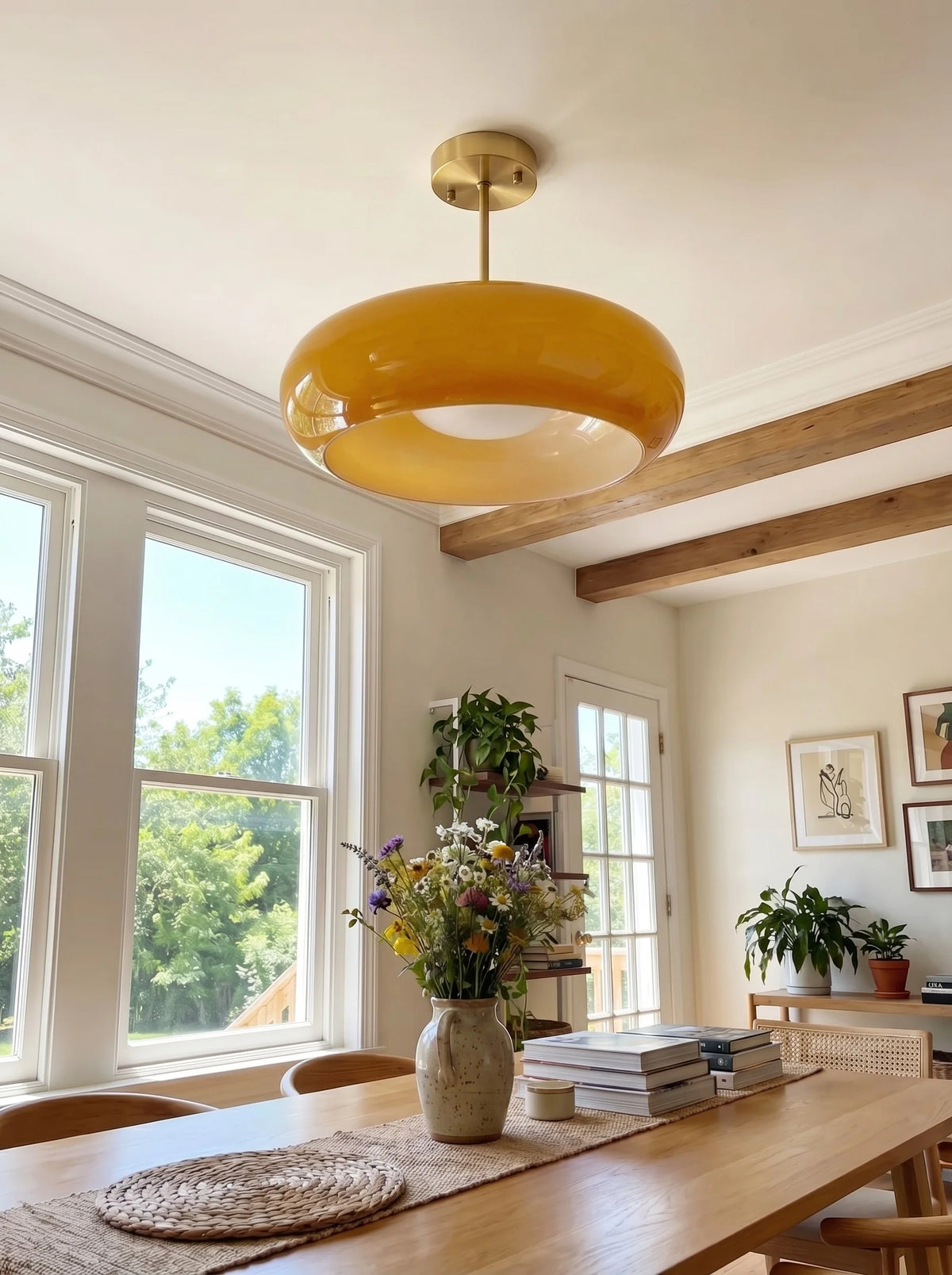 Elegant Brass Bauhaus Glass Ceiling Light Fixture