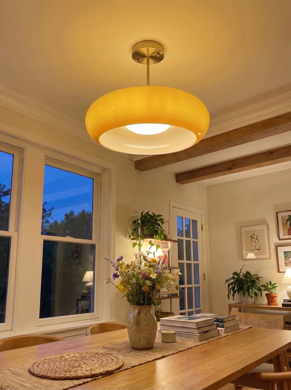 Elegant Brass Bauhaus Glass Ceiling Light Fixture