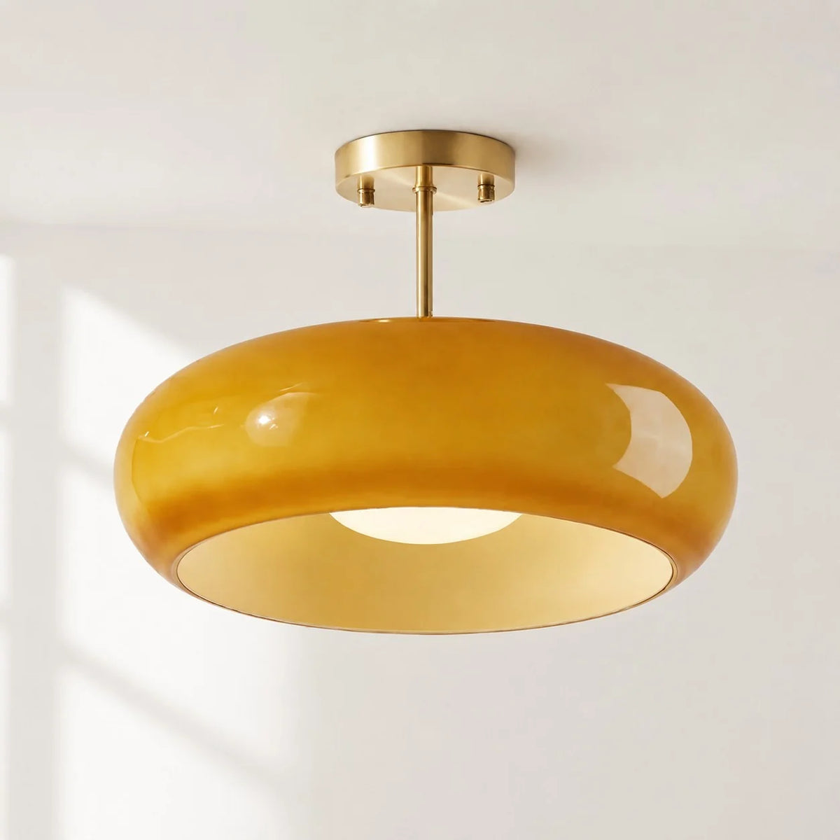 Elegant Brass Bauhaus Glass Ceiling Light Fixture