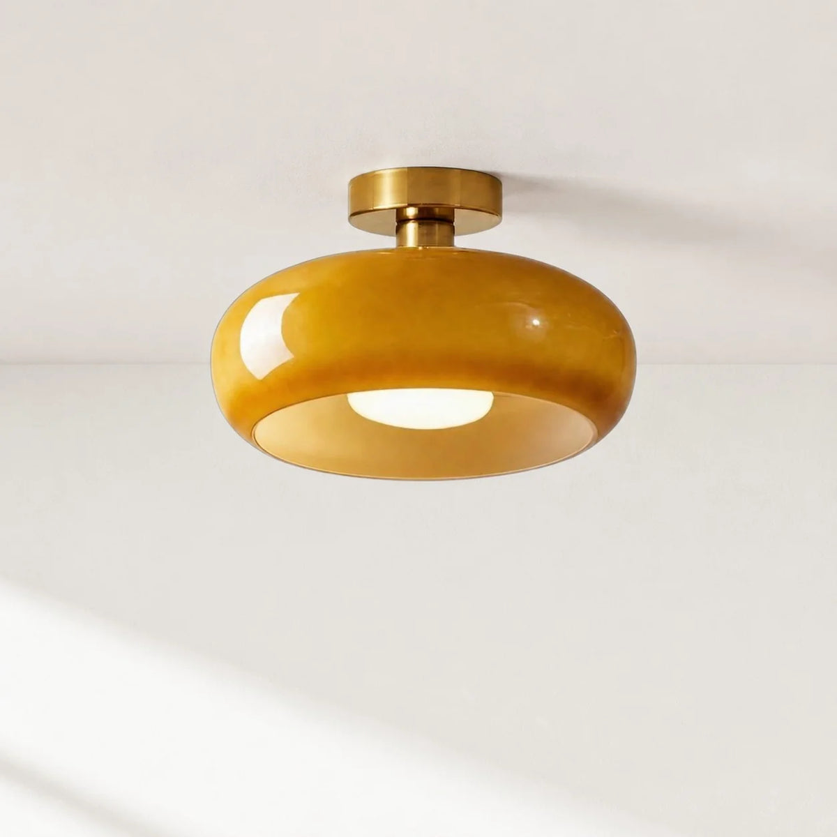 Elegant Brass Bauhaus Glass Ceiling Light Fixture