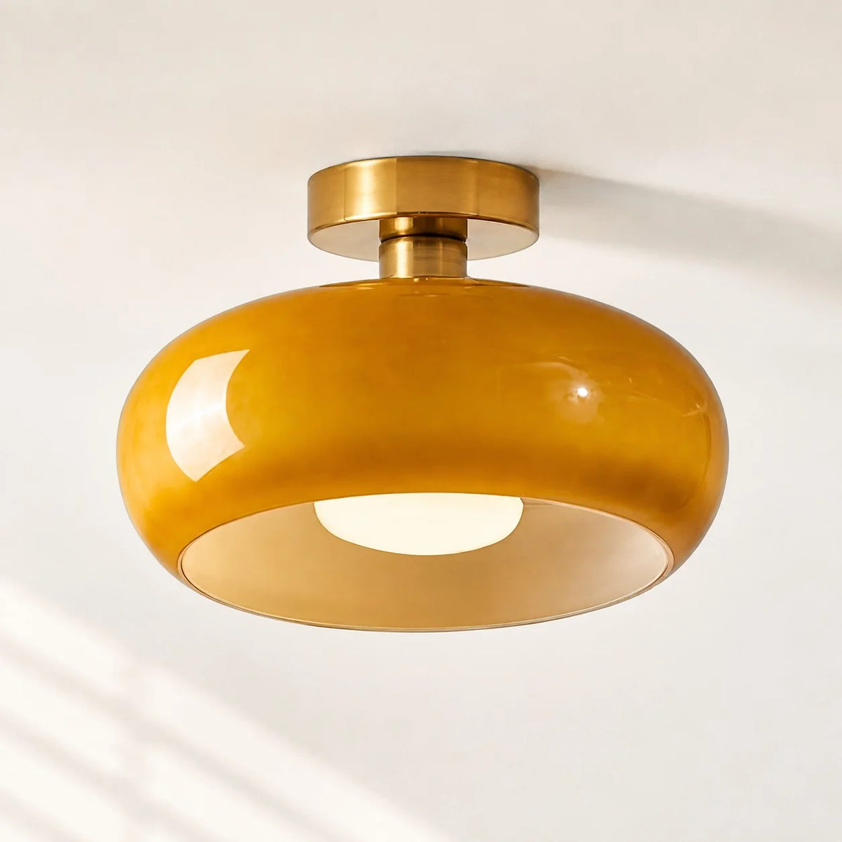 Elegant Brass Bauhaus Glass Ceiling Light Fixture