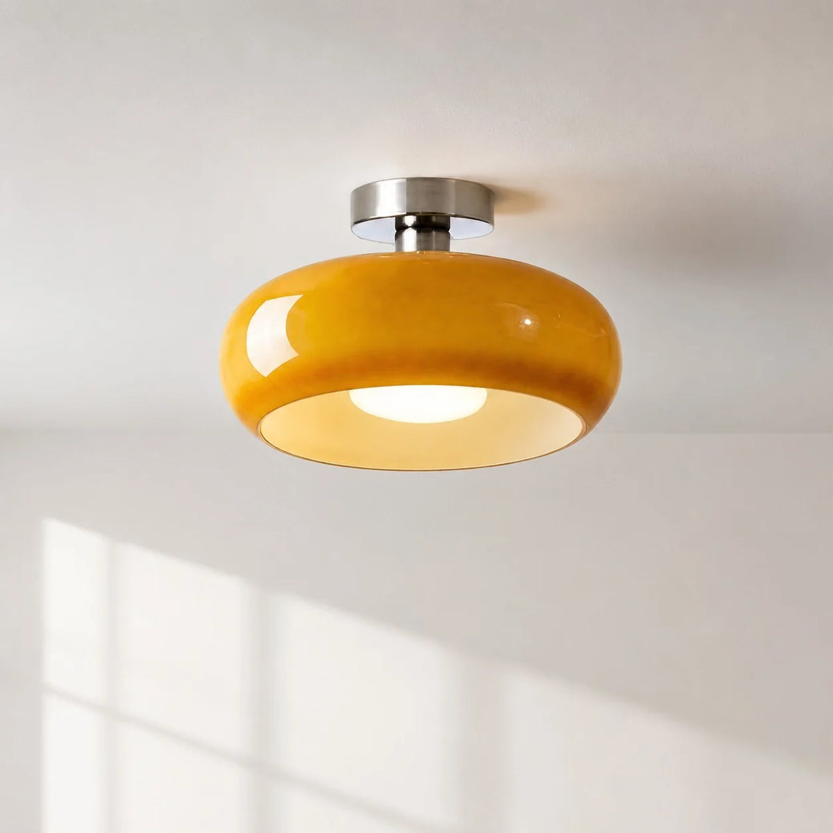 Elegant Brass Bauhaus Glass Ceiling Light Fixture