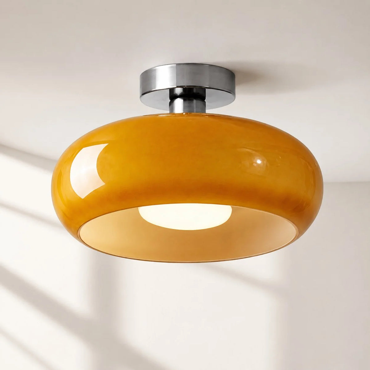 Elegant Brass Bauhaus Glass Ceiling Light Fixture