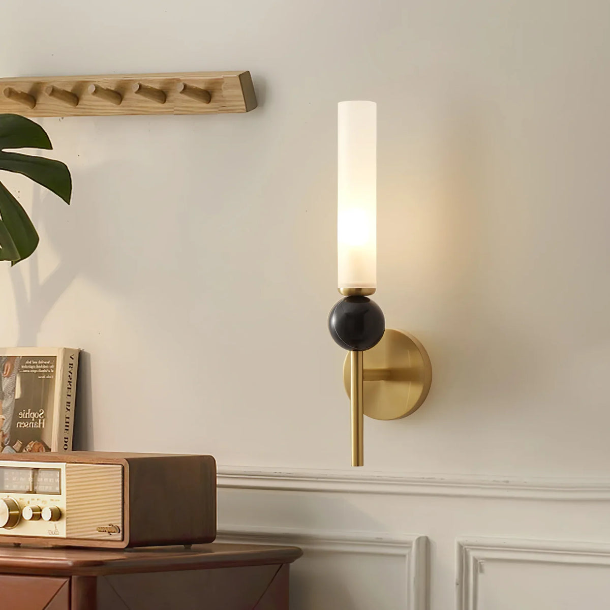 Elegant Brass Wall Light with Marble Accent