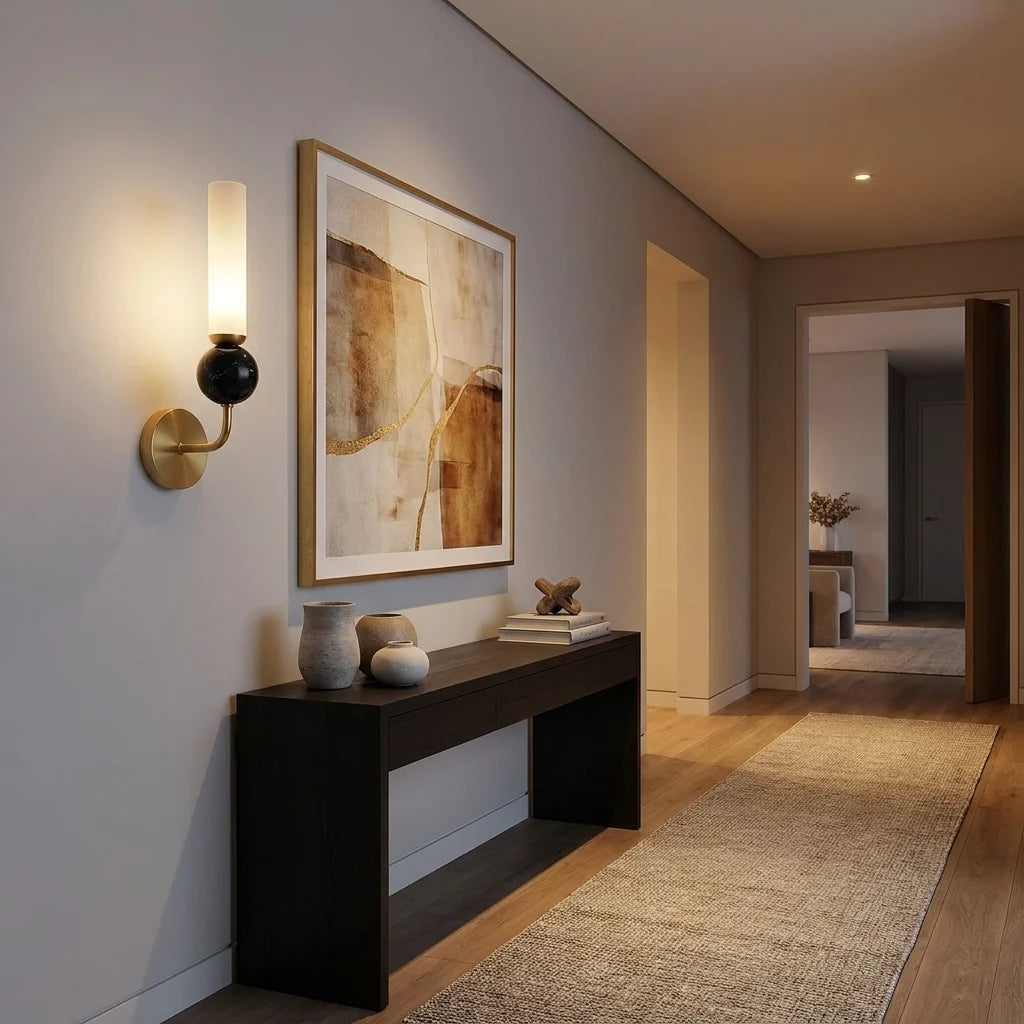 Elegant Brass Wall Light with Marble Accent