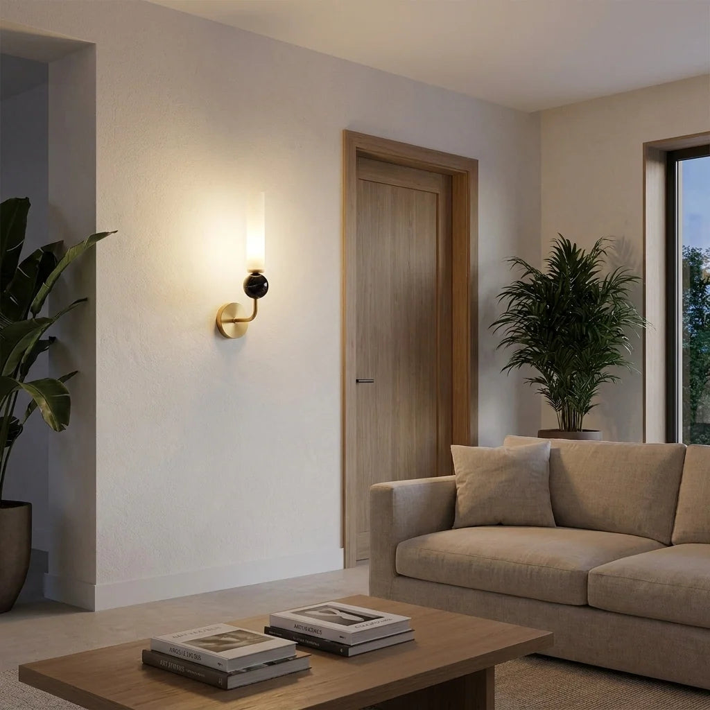 Elegant Brass Wall Light with Marble Accent