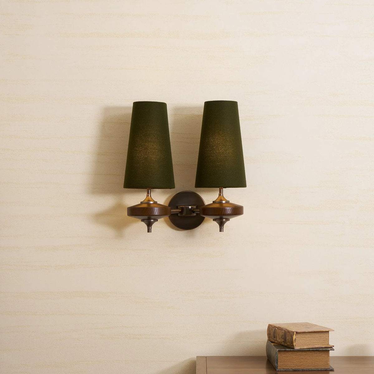 Elegant Dual Shade Wall Sconce with Wooden Base