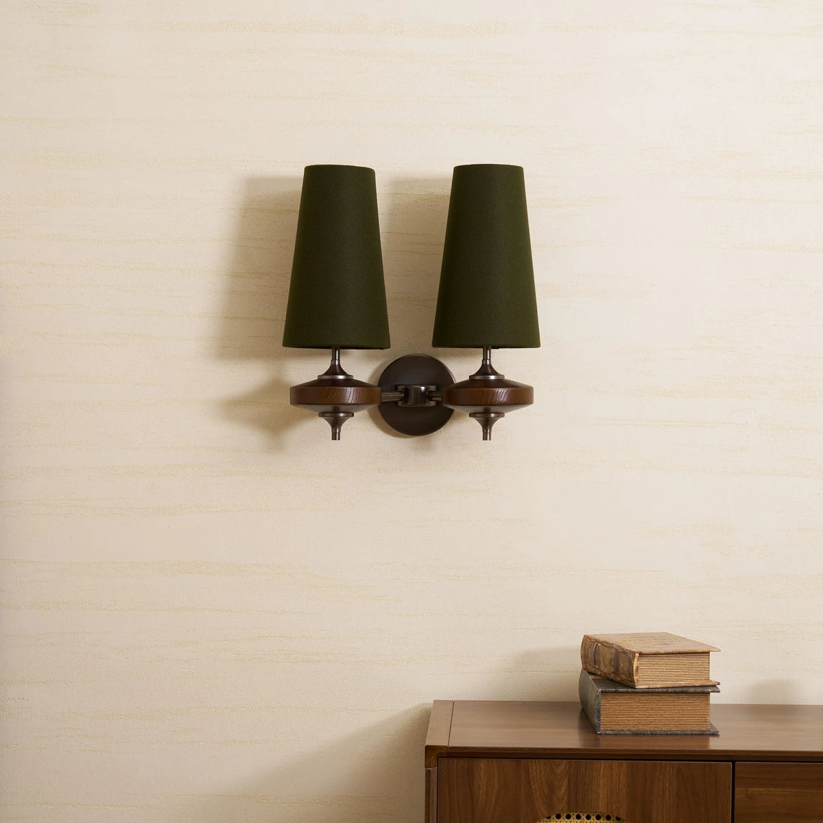 Elegant Dual Shade Wall Sconce with Wooden Base
