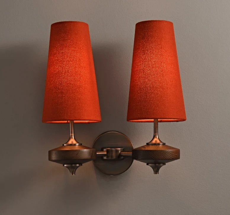 Elegant Dual Shade Wall Sconce with Wooden Base