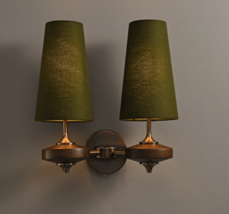 Elegant Dual Shade Wall Sconce with Wooden Base