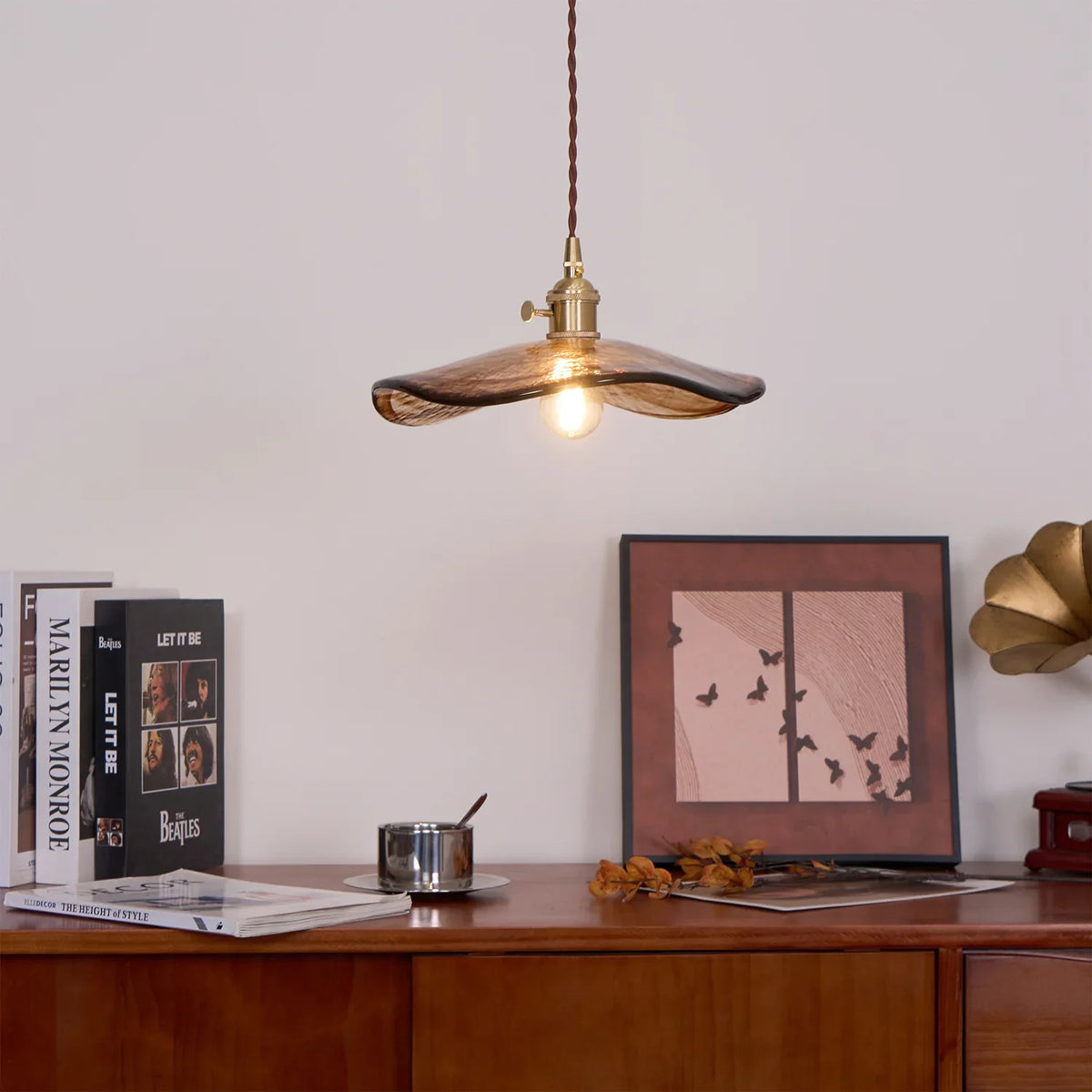 Elegant Glass Floral Pendant Light with Brass Finish