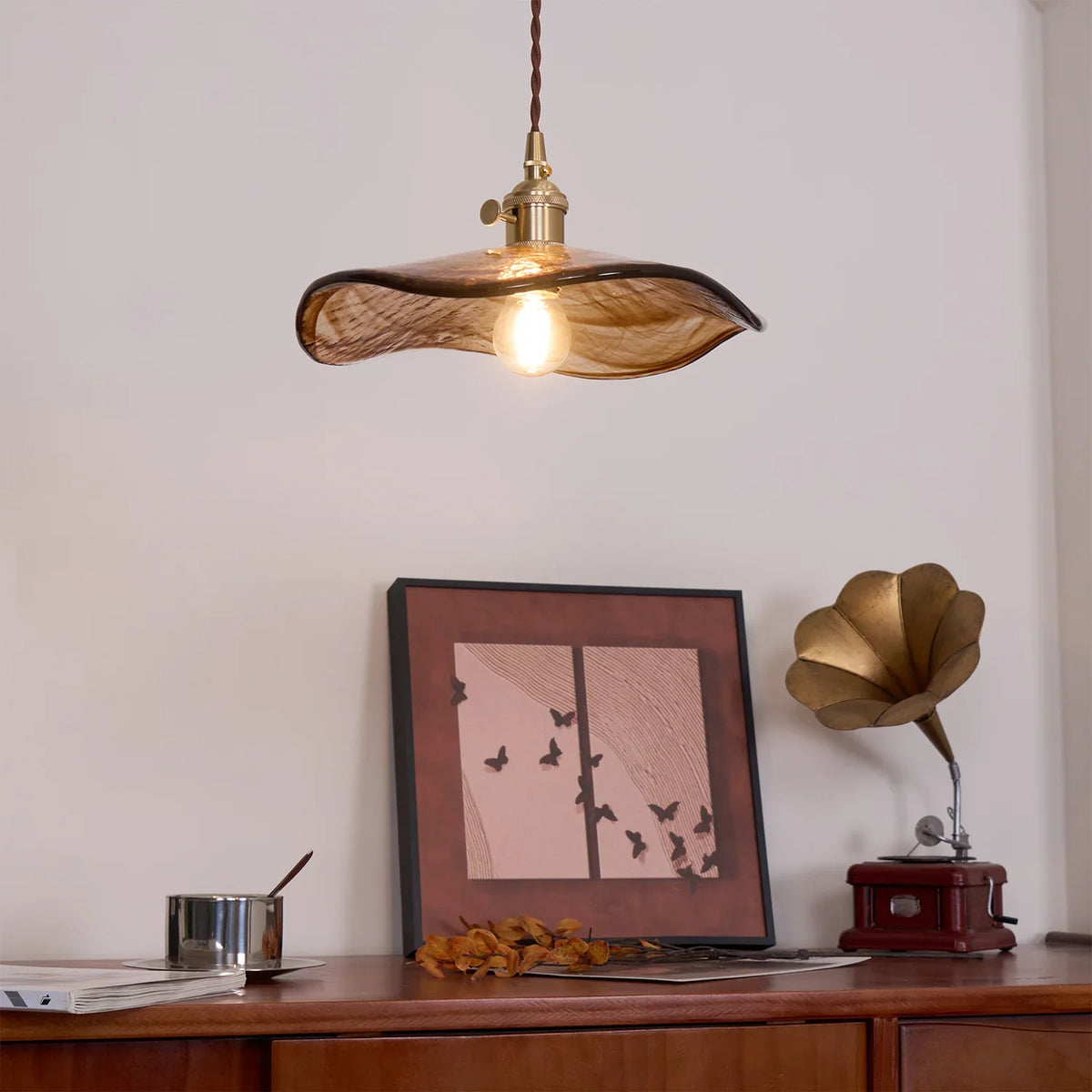 Elegant Glass Floral Pendant Light with Brass Finish