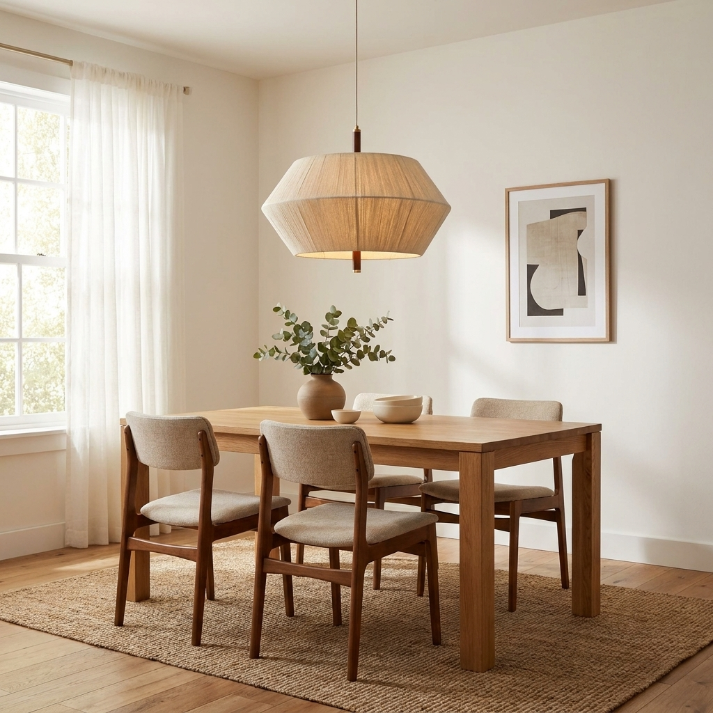 Elegant Japanese Thread Pendant Light with Geometric Frame