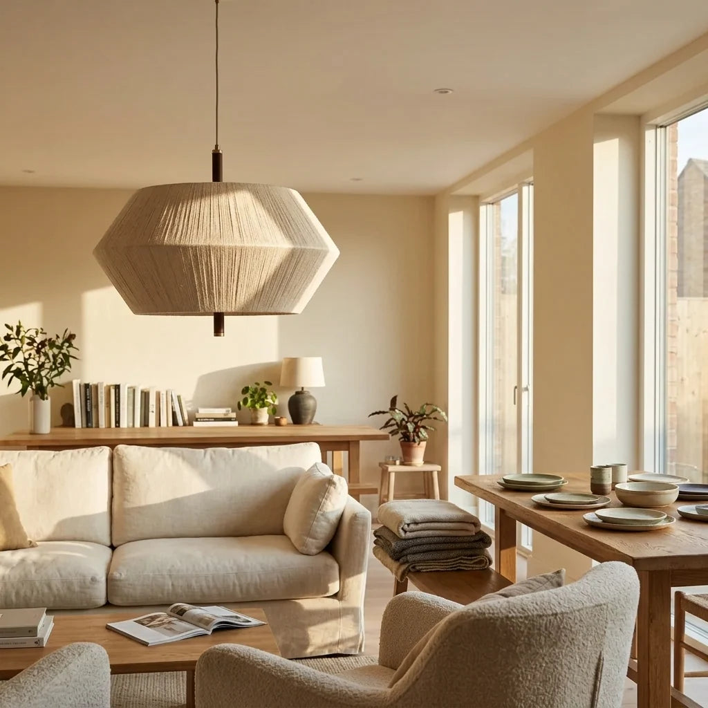 Elegant Japanese Thread Pendant Light with Geometric Frame