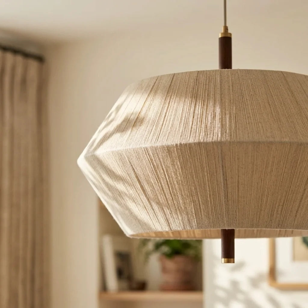 Elegant Japanese Thread Pendant Light with Geometric Frame