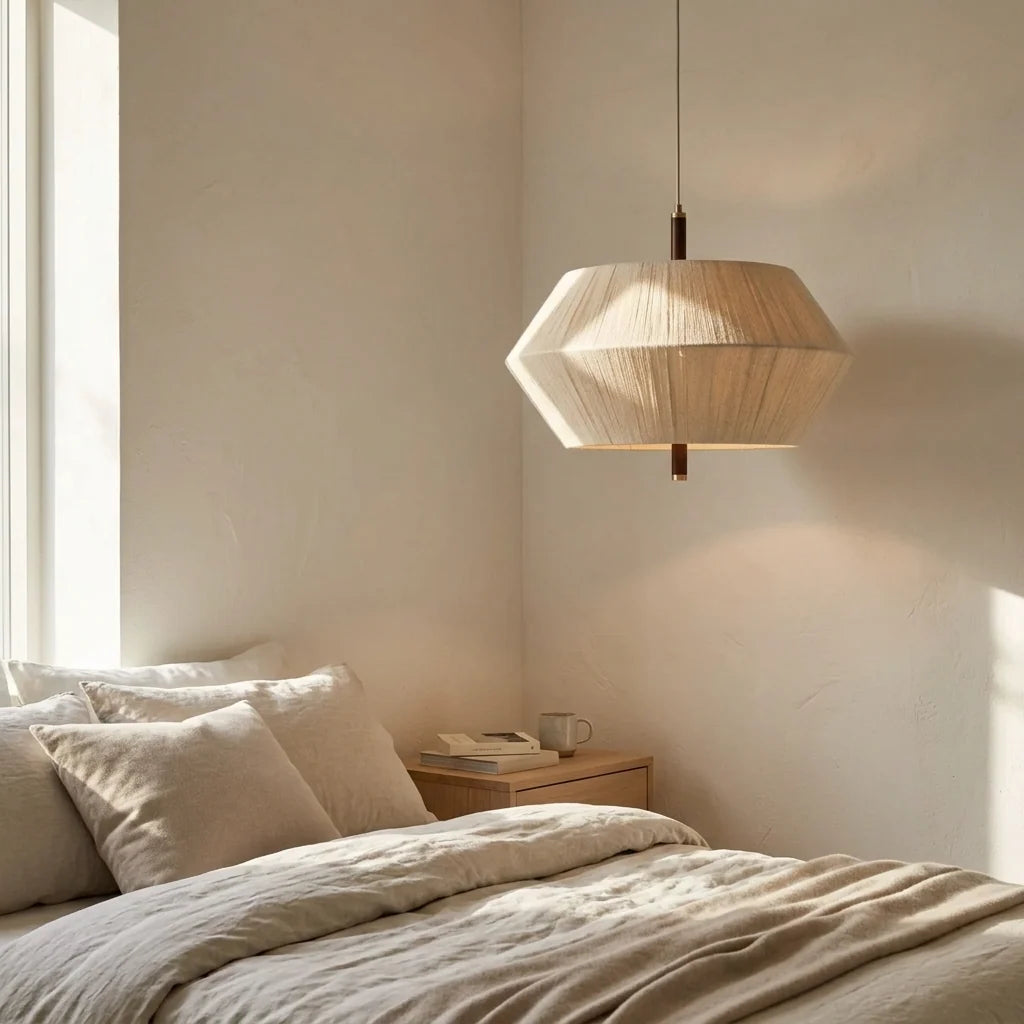 Elegant Japanese Thread Pendant Light with Geometric Frame