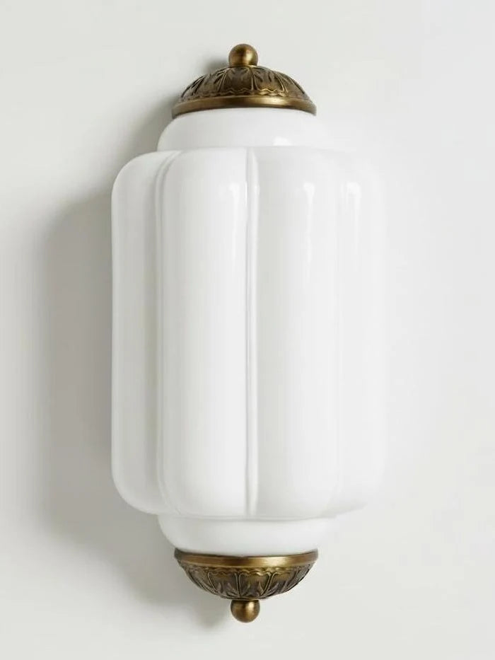Elegant Vintage Milk Glass Wall Sconce with Metal Accents