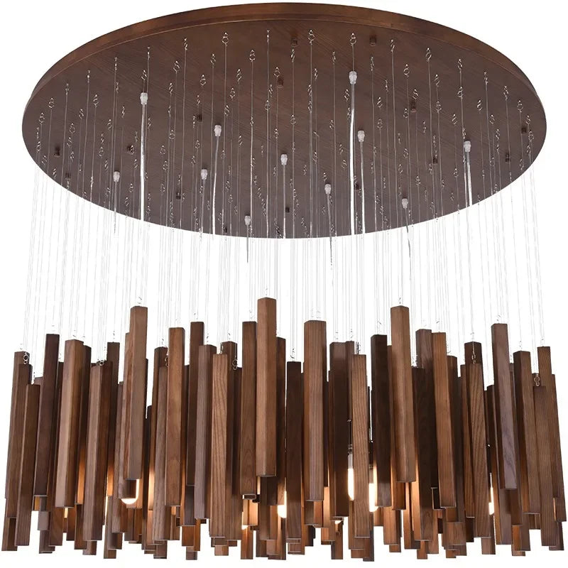 Elegant Wooden Chandelier Light with Warm LED Illumination