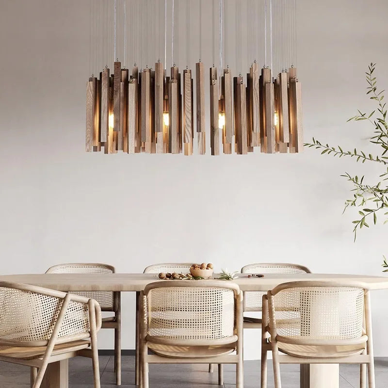 Elegant Wooden Chandelier Light with Warm LED Illumination