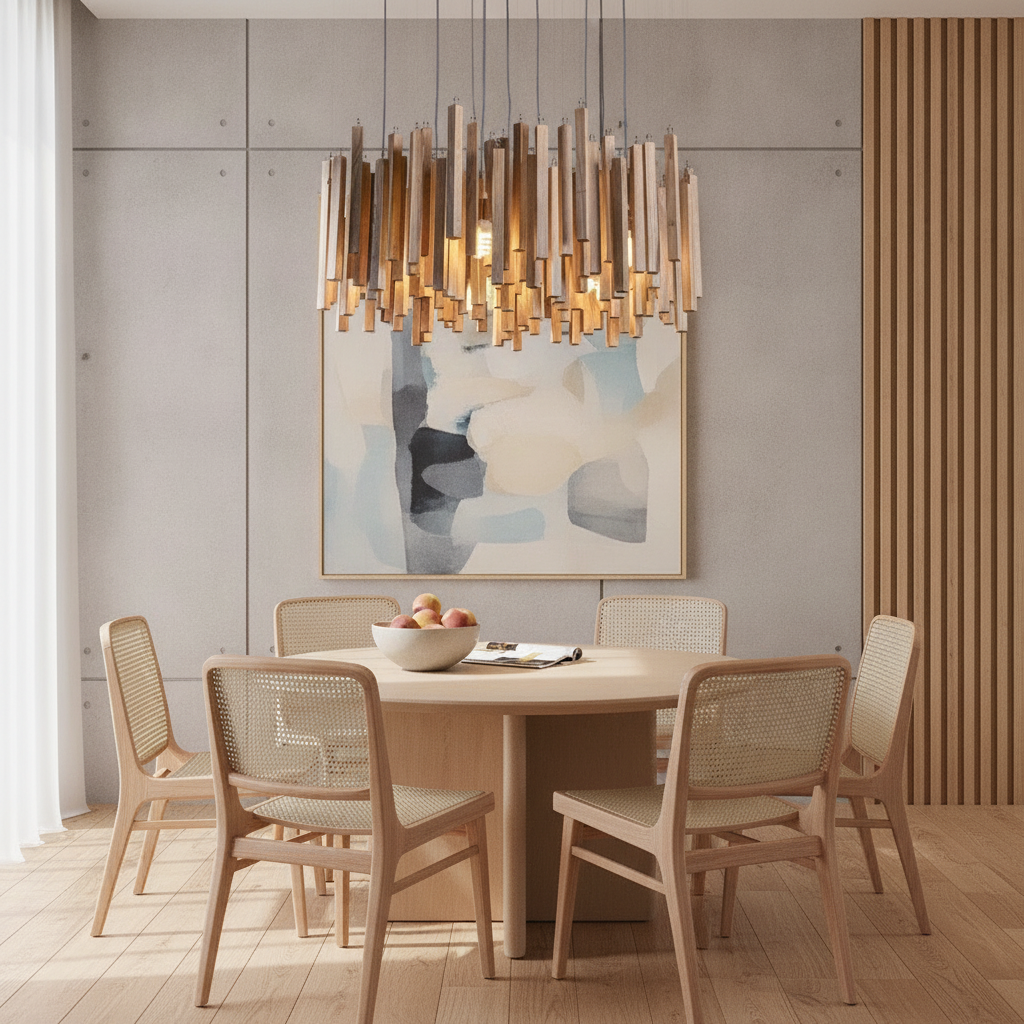 Elegant Wooden Chandelier Light with Warm LED Illumination