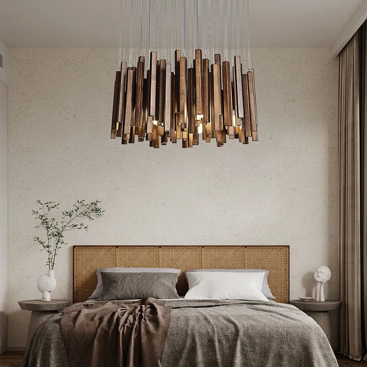 Elegant Wooden Chandelier Light with Warm LED Illumination