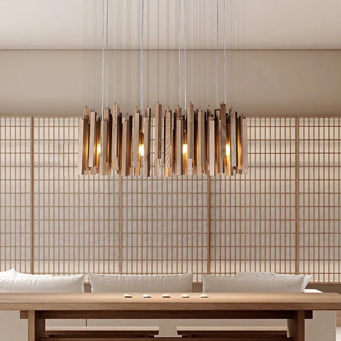 Elegant Wooden Chandelier Light with Warm LED Illumination