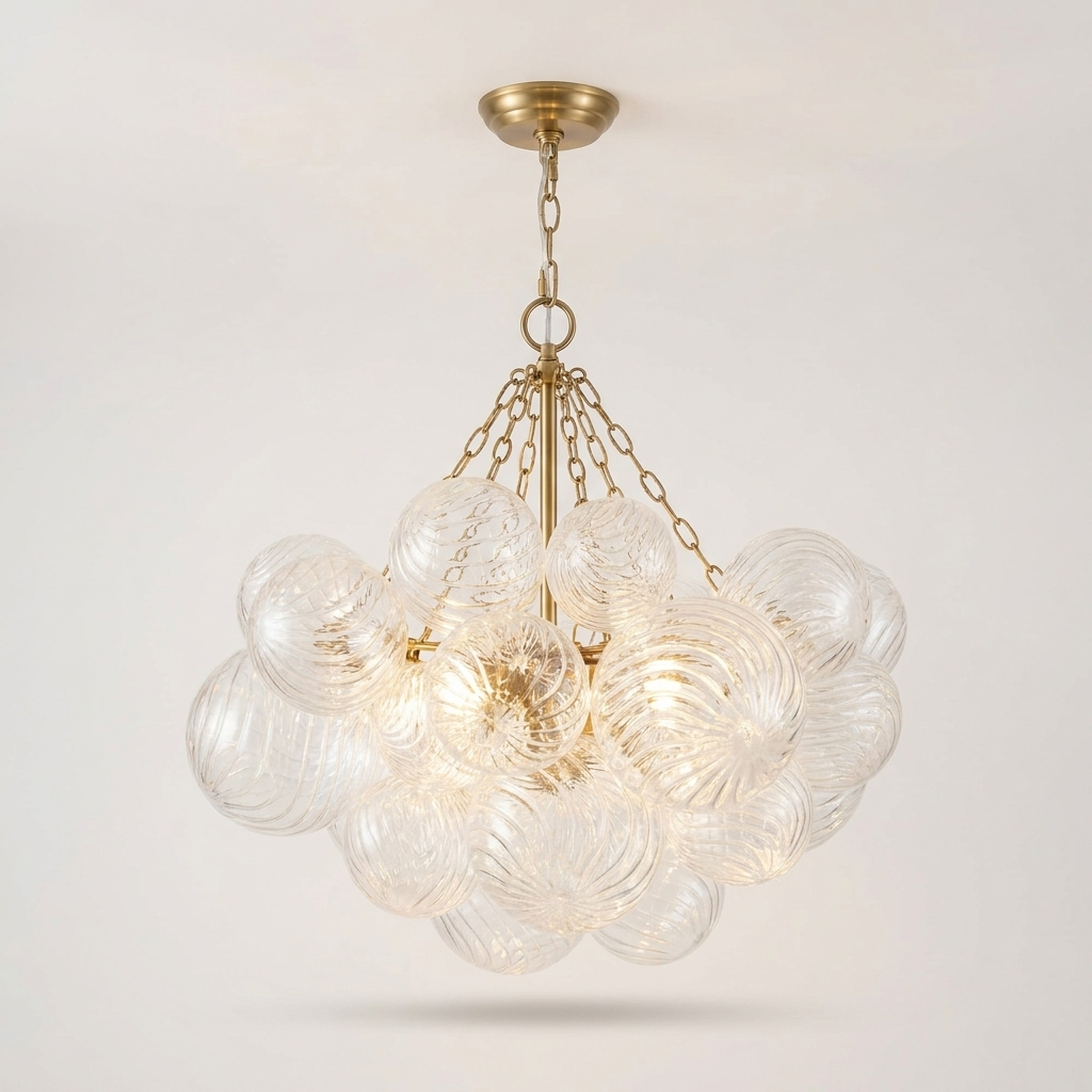 Glamorous Glass Bubble Chandelier with Brass Finish