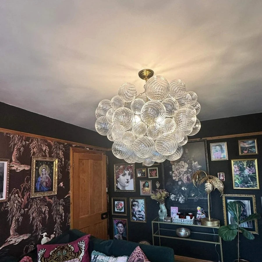 Glamorous Glass Bubble Chandelier with Brass Finish