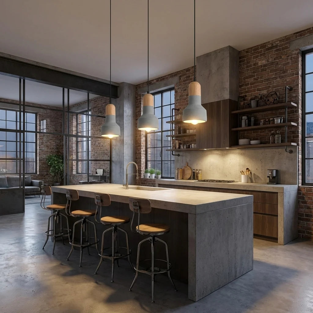 Industrial Grey Cement Pendant Light with Adjustable Height