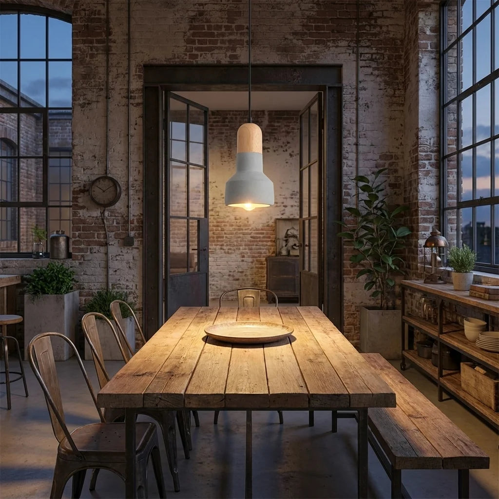 Industrial Grey Cement Pendant Light with Adjustable Height