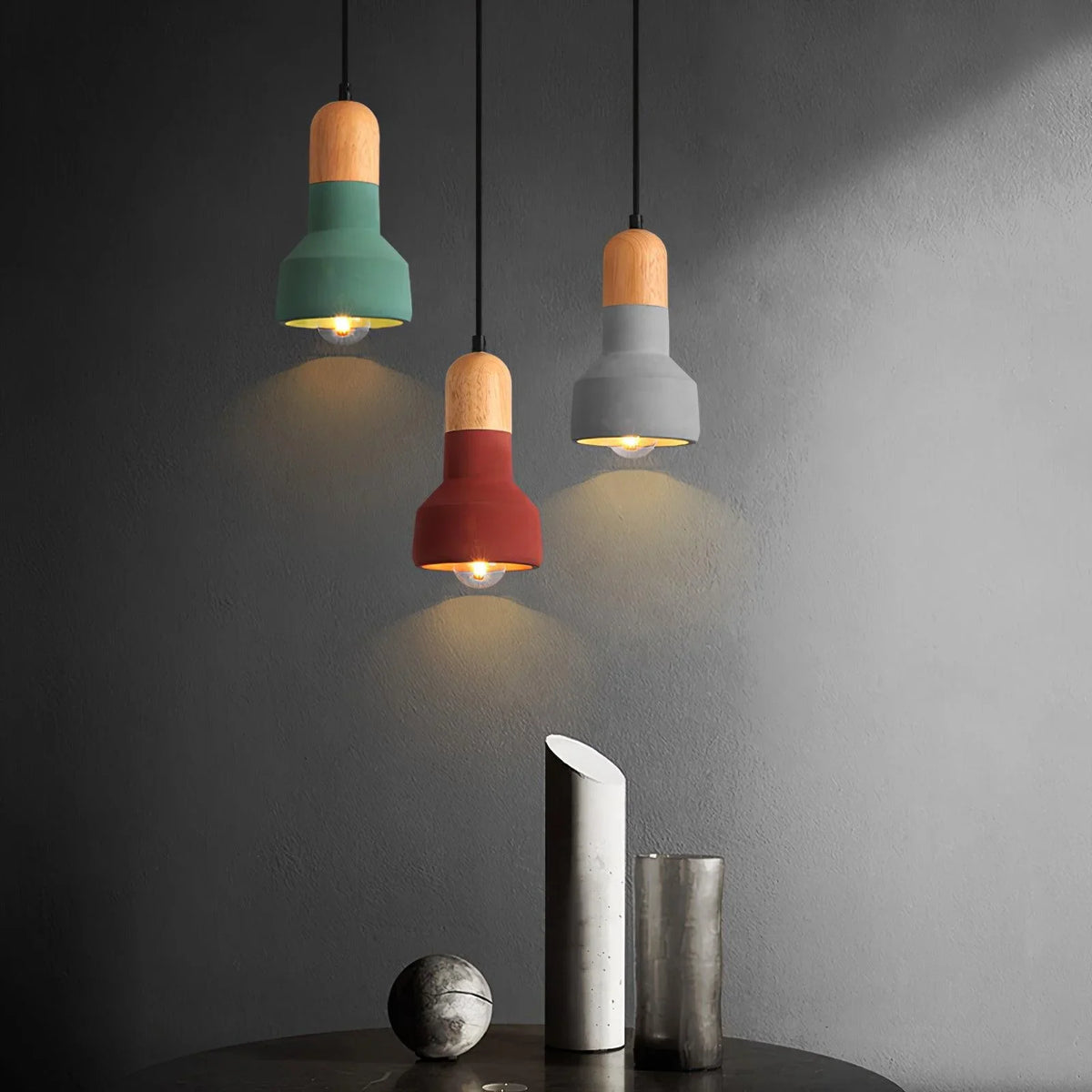 Industrial Grey Cement Pendant Light with Adjustable Height