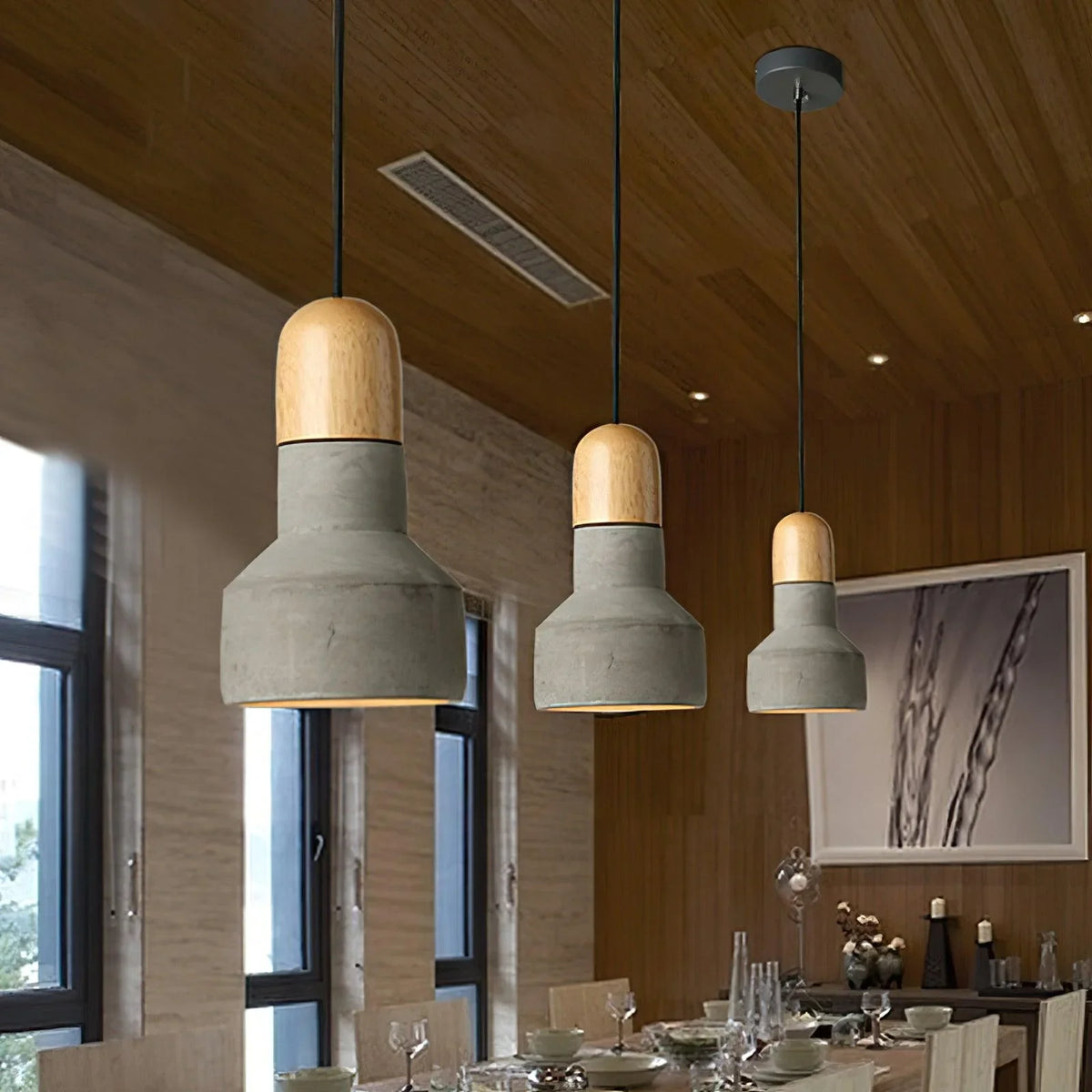 Industrial Grey Cement Pendant Light with Adjustable Height