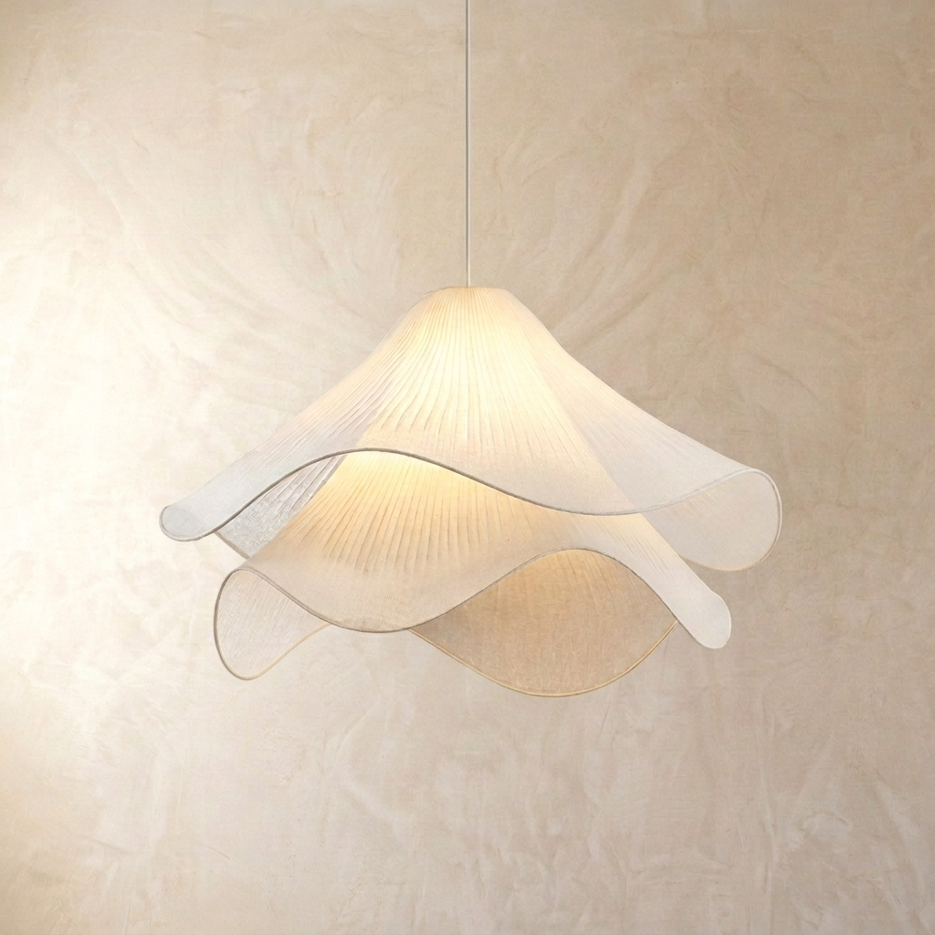 Layered White Fabric Pendant Light